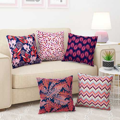 Story@Home Pink Abstract Polyester 5 Units of Helio Cushion Covers
