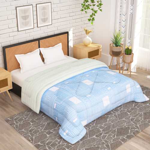 180 GSM Blue Abstract Microfiber Fusion Reversible Double / Single Comforter