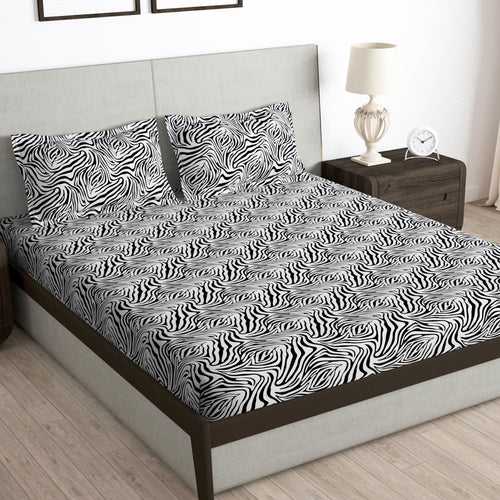 Arena 186 TC Black & White Double Size Bedsheet With 2 Pillow Cover