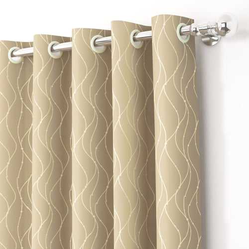 2 Pcs Blackout Foil Beige & Golden Curvy Line Dots Window/Door/Long Door Curtains