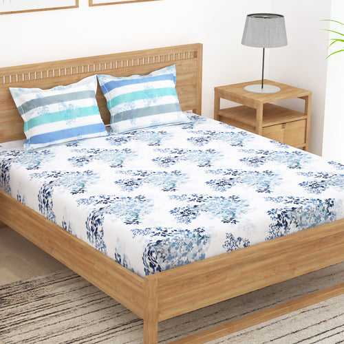 Majestic 152 TC Blue Cotton Double Bedsheet