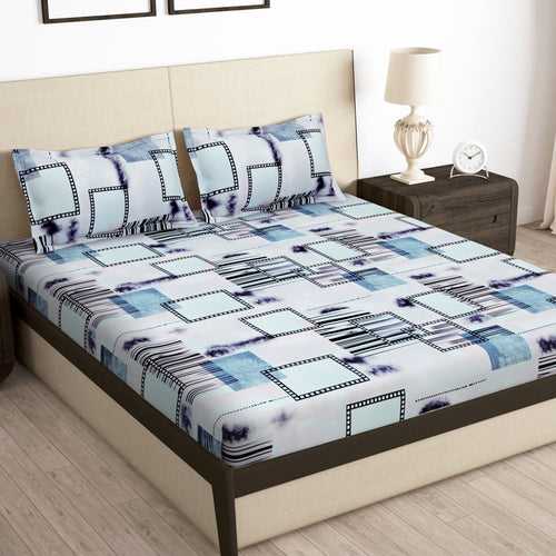 Arena 186 TC Ivory Double Size Fitted Bedsheet With 2 Pillow Cover