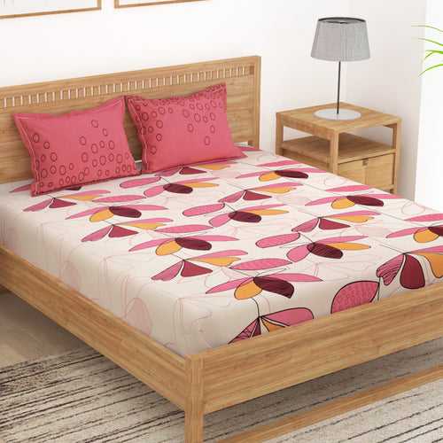 Majestic 152 TC Pink Cotton Double Bedsheet