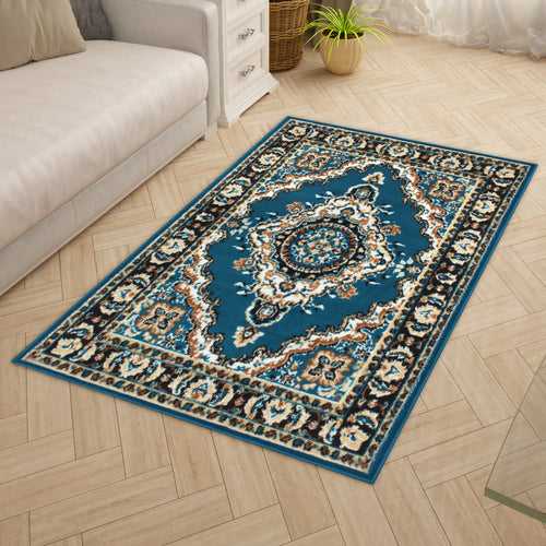 Blue Motif Rustico Rug/Carpet with Anti Skid Backing