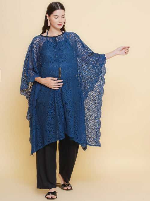 Blue Lace Maternity & Nursing Kaftaan Dress