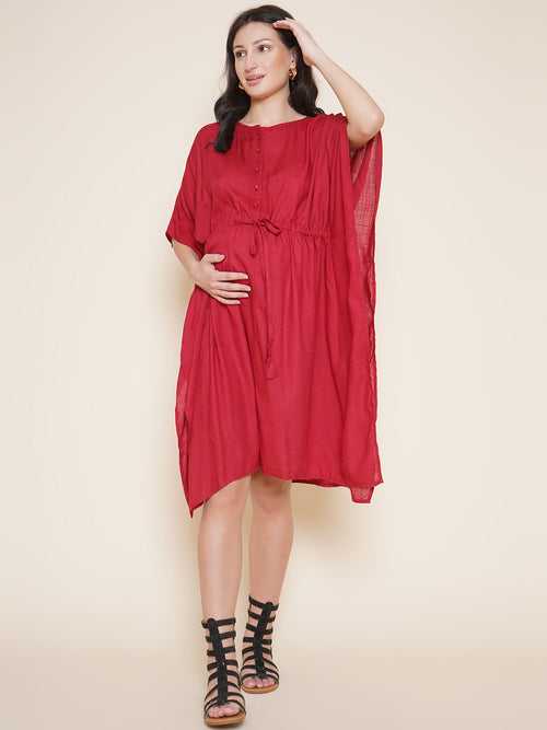 Maroon Maternity and Nursing Kaftan for Mom-to-be