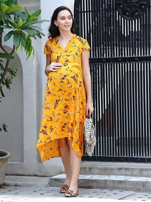 High-Low Yellow Rayon Maternity Dress