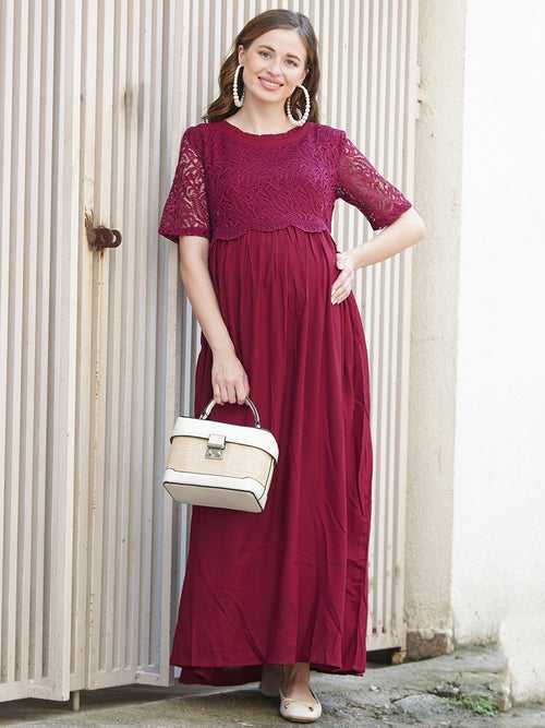 Red Wine Maternity and Nursing Maxi Dress