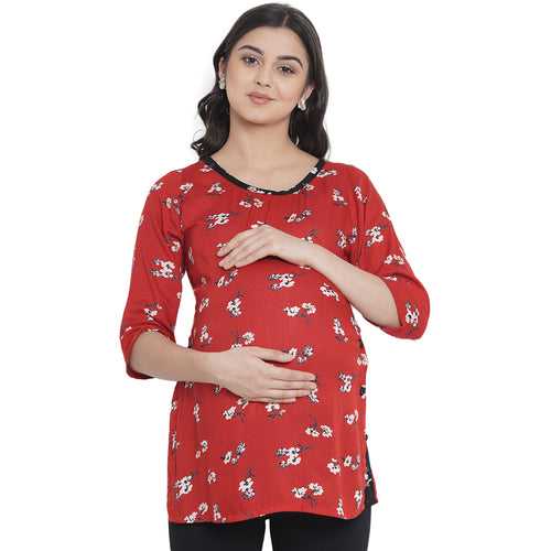 Red Floral Print Maternity and Pregnancy Top