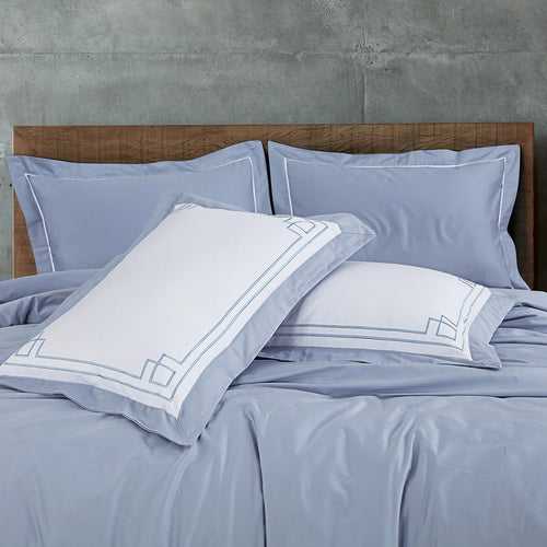 Malako Grace Embroidered Bed Sheet - Pigeon Blue Solid King Size 100% Cotton Bedsheet With 4 Pillow Covers