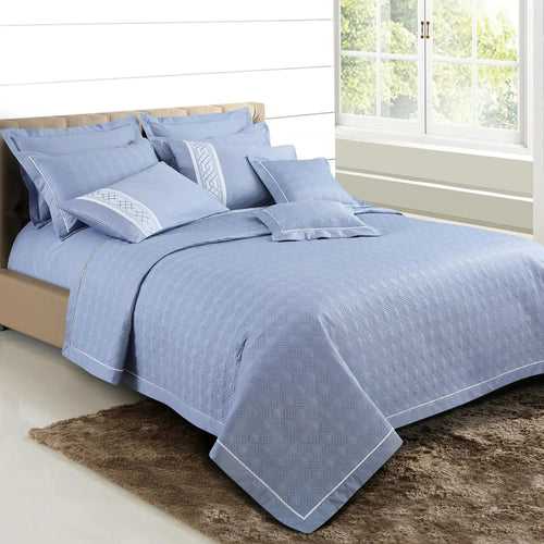 Malako Kairo 500 TC Pigeon Blue Solid King Size 100% Cotton Quilted Bed Cover/Embroidered Bed Sheet Set