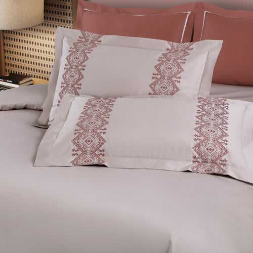 Malako Luxe Collection: 550 TC Almond Beige & Cedar Premium Embroidered Bedding