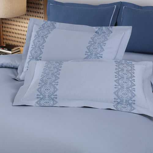 Malako Luxe Collection: 550 TC Pigeon Blue Premium Embroidered Bedding