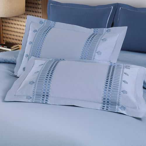 Malako Luxe Collection: 550 TC Pigeon Blue Premium Embroidered Bedding