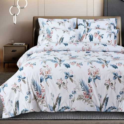 Malako Royale XL White Botanic King Size 100% Cotton Bedsheet/Bedding Set