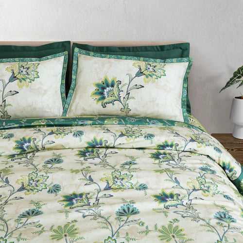 Malako Basel 350TC 100% Cotton Green Floral King Size Bedding