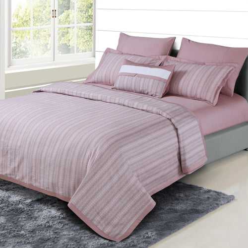 Malako Caèn 500TC 100% Egyptian Cotton Rose Pink Modern Abstract 7 Piece Flannel Dohar Set