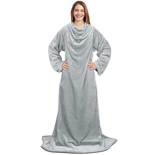 Malako CUDDLZ Pearl River Grey Wearable AC Blanket With Sleeves For Adults
