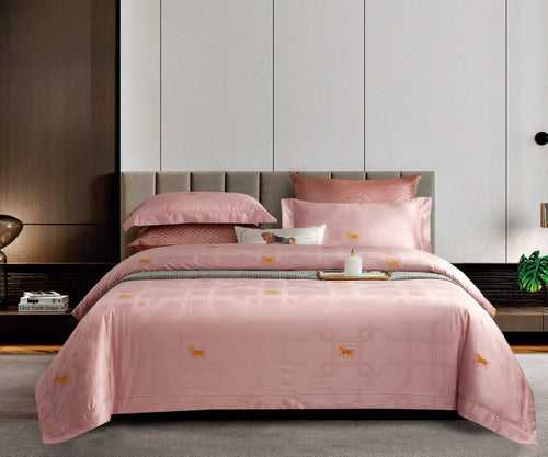 Malako Italian Opulence 800 TC Peach Pink Jacquard Super King Size 100% Egyptian Cotton Bedding Collection