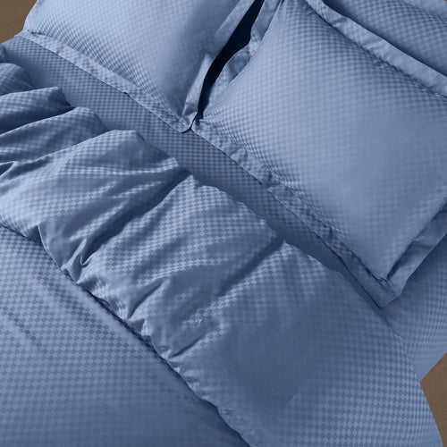 Malako Lyon Jacquard Blue Checks 450 TC 100% Cotton King Size Bed Sheet