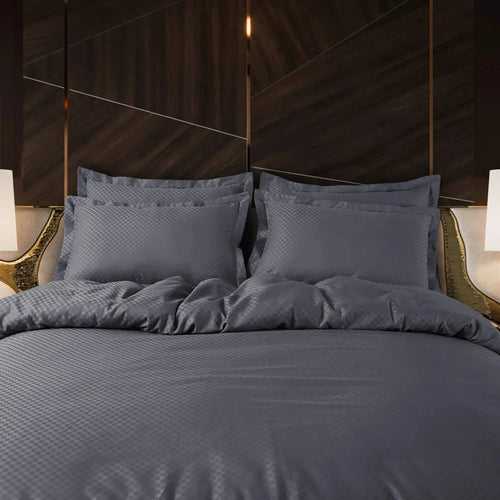 Malako Lyon Jacquard Grey Checks 450 TC 100% Cotton King Size 6 Piece Comforter Set