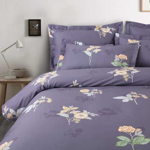 Malako Royale XL Grey Floral 100% Cotton King Size Bed Sheet/Bedding Set