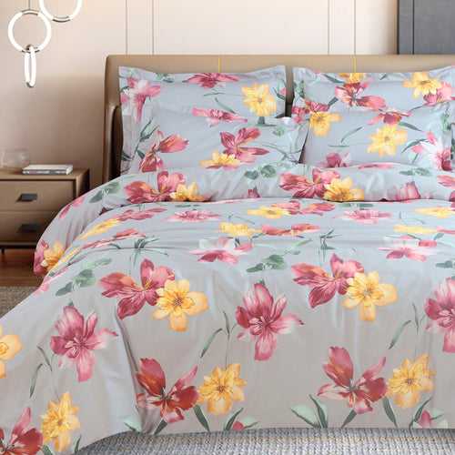 Malako Sion 500TC Egyptian Cotton Grey Floral Bed Sheet/Bedding Set