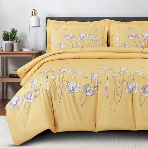 Malako Sion 500TC Egyptian Cotton Yellow Botanic Bed Sheet/Bedding Set