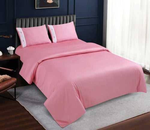 Malako Vivid Embroidered Pink 500 TC 100% Cotton King Size 5 Piece Duvet Cover Set