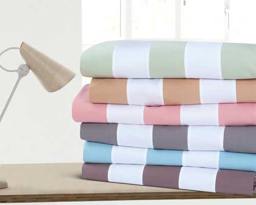 Malako Vivid Striped Plain King Size 500 TC 100% Cotton Bed Sheet Sets/Duvet Sets