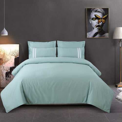 Malako Vivid Striped Mint Green Plain King Size 500 TC 100% Cotton Bed Sheet Set