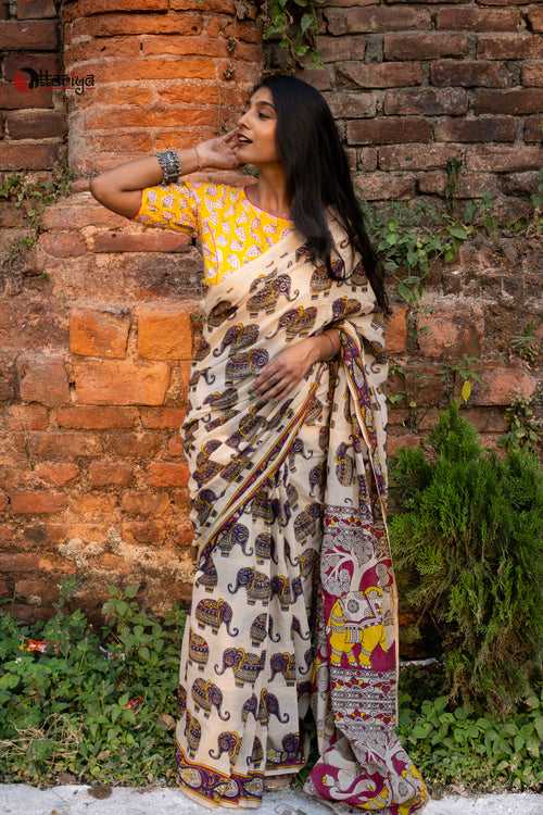 Hasthi Kalamkari Saree