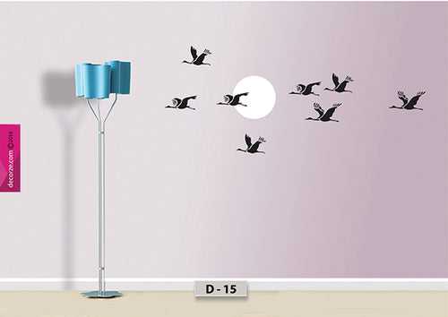 Moon with birds design paint on wall,  birds flying painting on wall, moon and birds flying design on wall, D-15