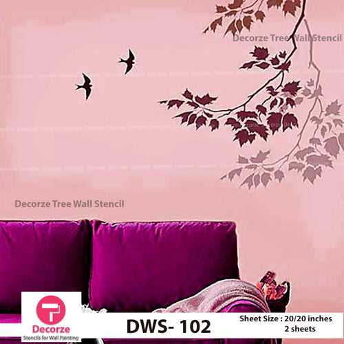 Maple Leaves Branch Stencils | Maple Leaves Stencil | Maple Tree branch wall Painting Designs | Painting Ideas DWS-102