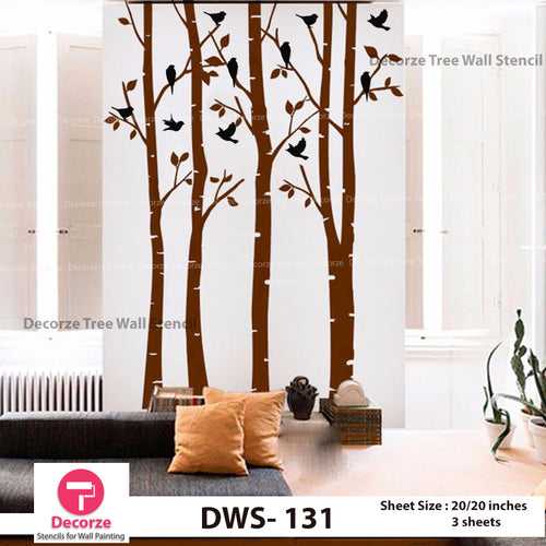 Birch Tree with birds wall Stencil | Wall Painting Designs| Painting Ideas DWS-131