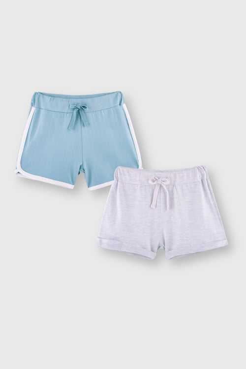 Teal and Ecru Melange Girls Shorts Pack of 2