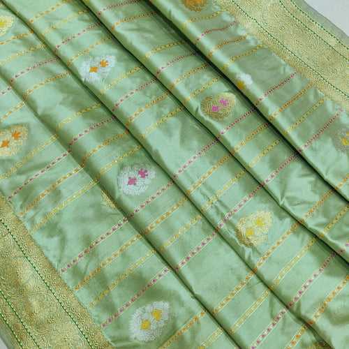 Powder Green Color Pure Katan Silk Banarasi Saree