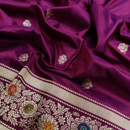 Wine Colour Katan Silk Handwoven Banarasi Saree