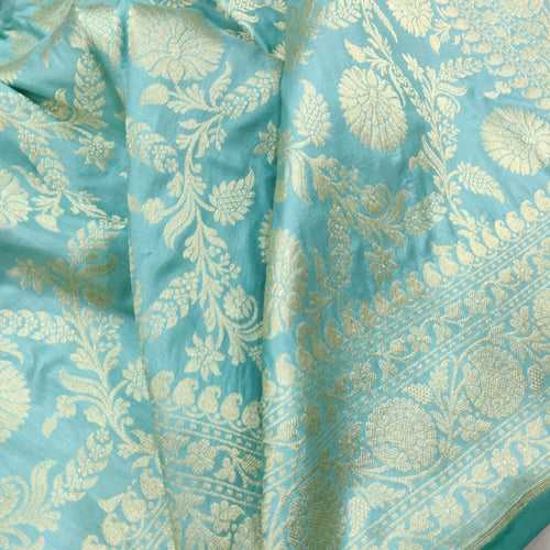 Pastel Blue Color Pure Katan Silk Handwoven Banarasi Saree