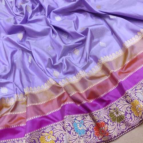 Lavender Color Pure Katan Silk Handwoven Banarasi Saree