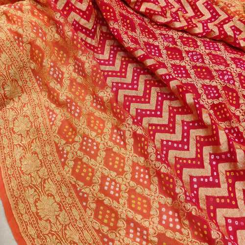 Orange Color Banarasi Handwoven Bandhani Saree