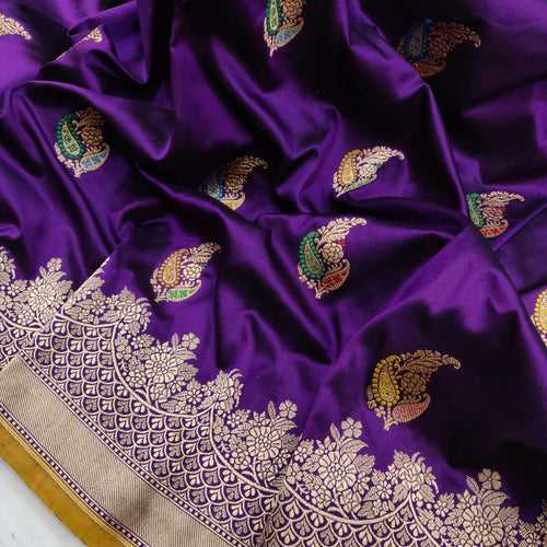 Purple Color Pure Katan Silk Handwoven Banarasi Saree