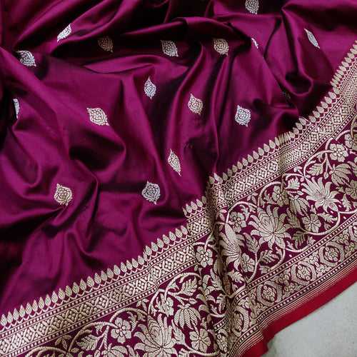 Wine Colour Pure Katan Silk Handwoven Banarasi Saree