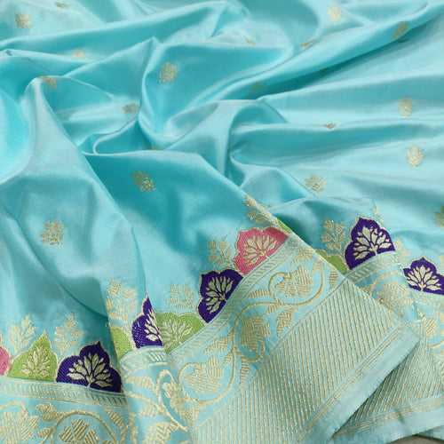 Sky Blue Color Pure Katan Silk Handwoven Banarasi Saree