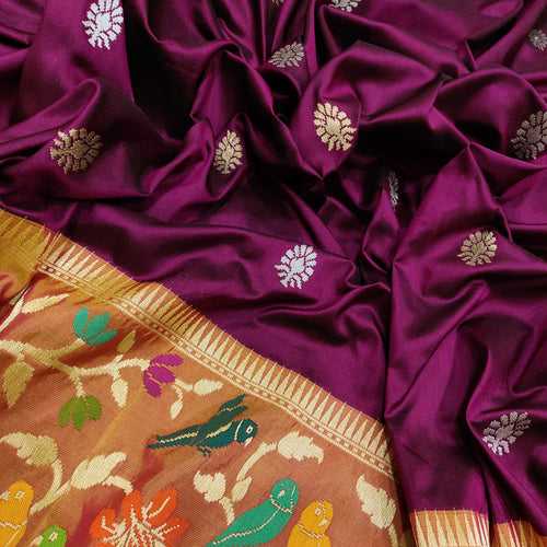 Wine Color Pure Katan Silk Handwoven Banarasi Saree