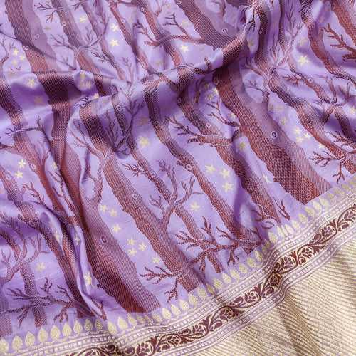 Lavender Colour Pure Katan Silk Handwoven Banarasi Saree