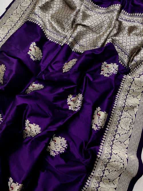 Purple Colour Pure Katan Silk Handwoven Banarasi Saree