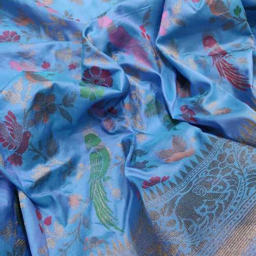 Sky Blue Color Pure Katan Silk Handwoven Banarasi Saree