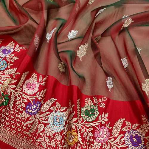 Dual Shade Pure Kora Silk Handwoven Banarasi Saree