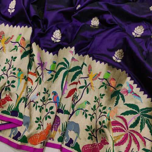 Purple Colour Pure Katan Silk Handwoven Banarasi Saree